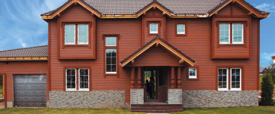 Фиброцементный сайдинг Latonit в цвете Красное дерево (RAL 8001/8008) купить в Санкт-Петербурге