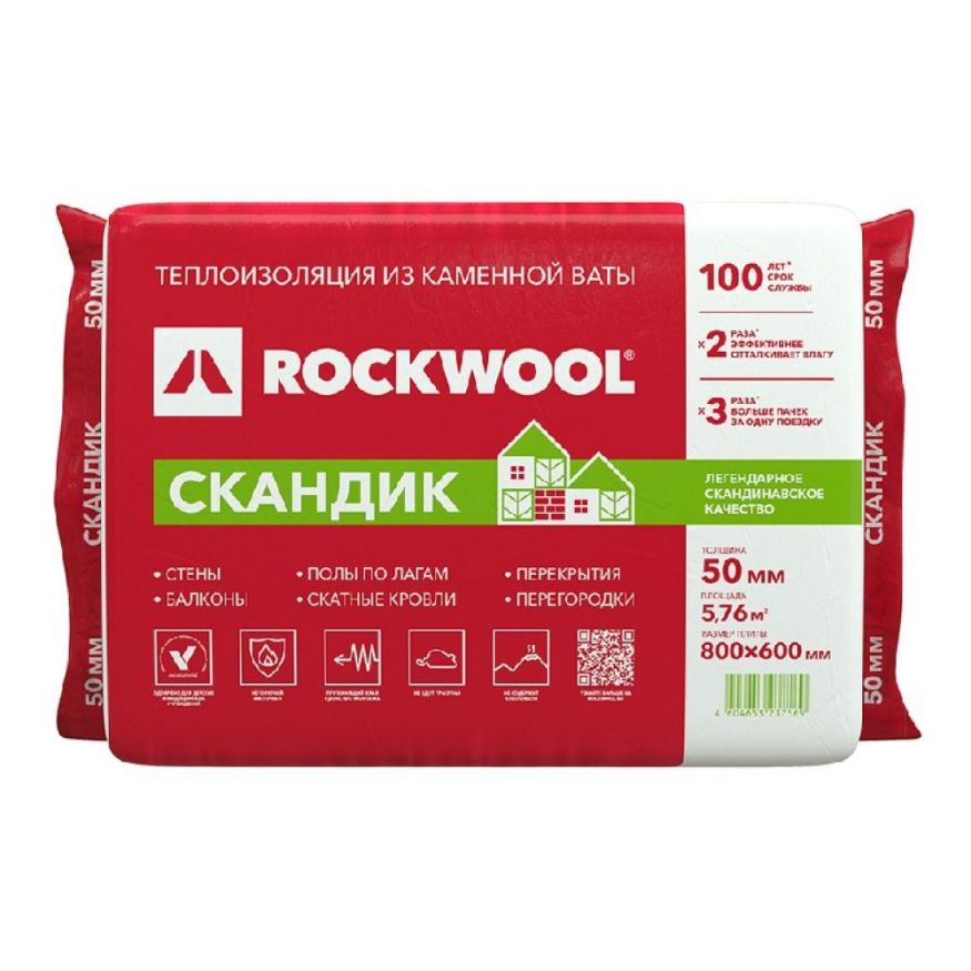 Утеплитель Лайт Баттс Скандик 50х600х800 Rockwool купить в Санкт-Петербурге